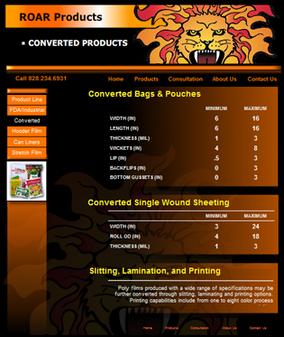 Roar Packaging Converted Products Page