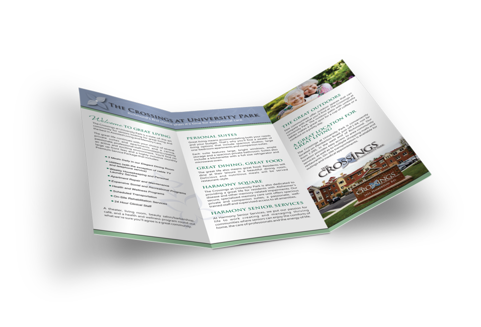 Graphic Design of Trifold Brochure for The Crossings