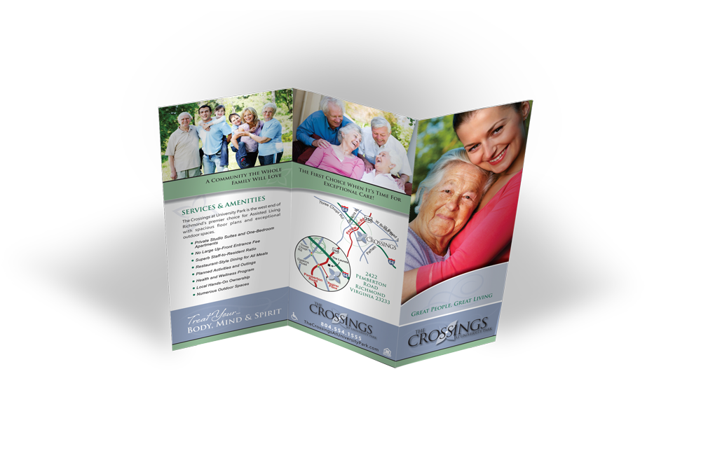 Graphic Design of Trifold Brochure for The Crossings