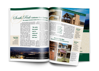 Graphic design of South Peak magazine advertorial